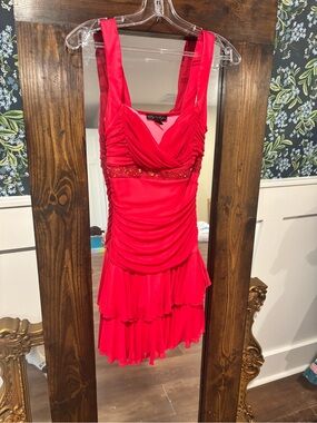 Y2K City Triangles Women's Embellished Waist Line, Ruched Bodice,Tiered Dress  M